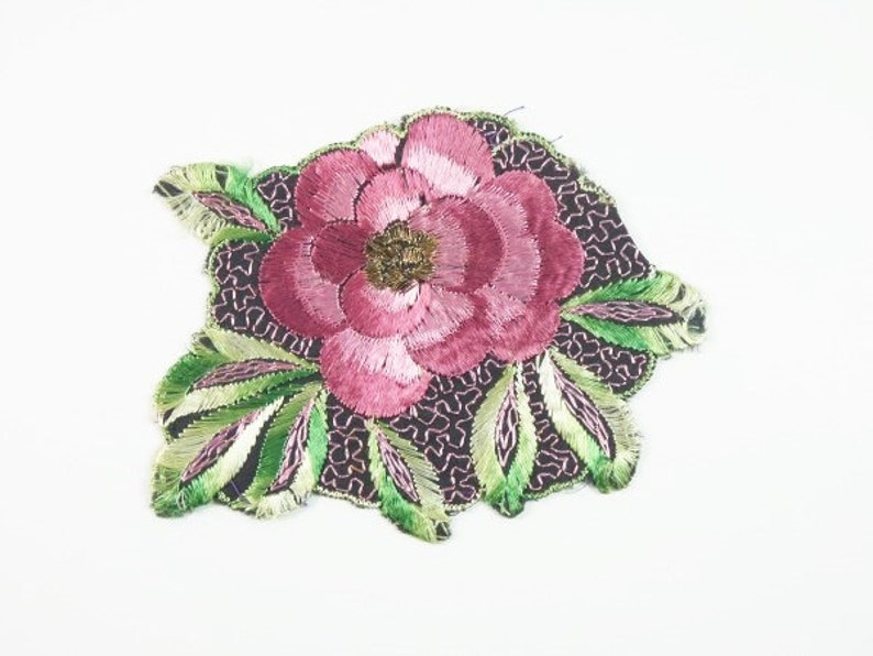 Antique Silk Pink Red Flower Leaves Patch Embroidery Applique Patches Antique Flower Patch Applique 1935 Nr 2