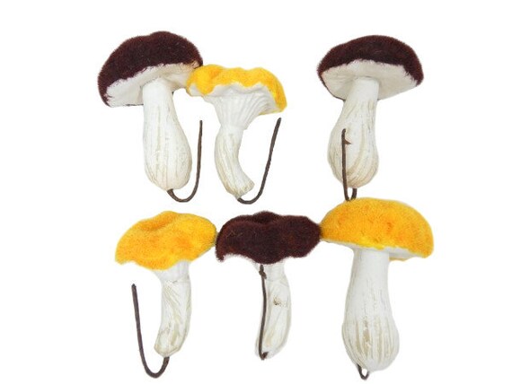 6 Yellow Brown Mushroom Artificial Fake Fairy Garden Mushrooms