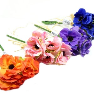 1 Purple Anemone Flower Bouquet Artificial Silk Flowers Scrapbooking Flower Embellishments Craft Flowers Wreath image 4