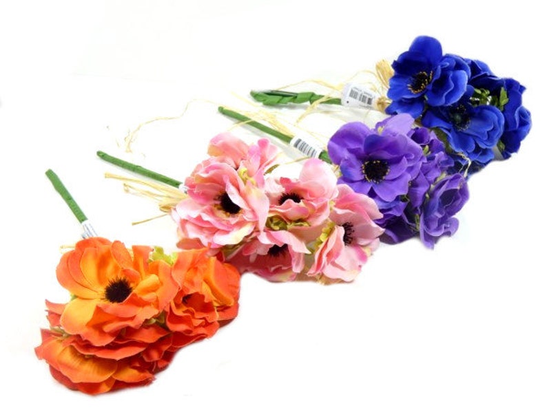 1 Purple Anemone Flower Bouquet Artificial Silk Flowers Scrapbooking Flower Embellishments Craft Flowers Wreath image 4
