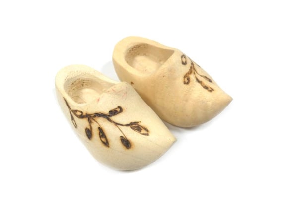 Vintage Wood Burned Mini Wooden Doll Shoes 2.75 Inches Rustic