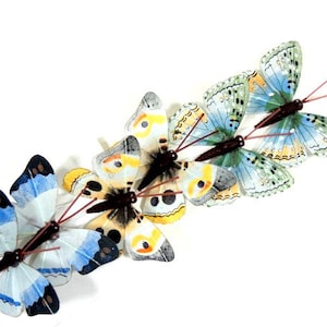 12 Butterflies Feather Butterflies Artificial Fake Butterfly Embellishment Cake Topper Bouquet Wreath Fairy Flower Crown Nr034