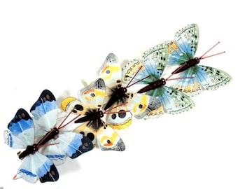 12 Butterflies Feather Butterflies Artificial Fake Butterfly Embellishment Cake Topper Bouquet Wreath Fairy Flower Crown Nr034