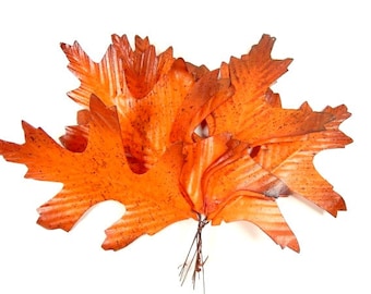 8 Fake Orange Oak Leaves Autumn Leaves Fall Leafs Leaves Artificial leaves Craft Supplies Scrapbooking Leaves