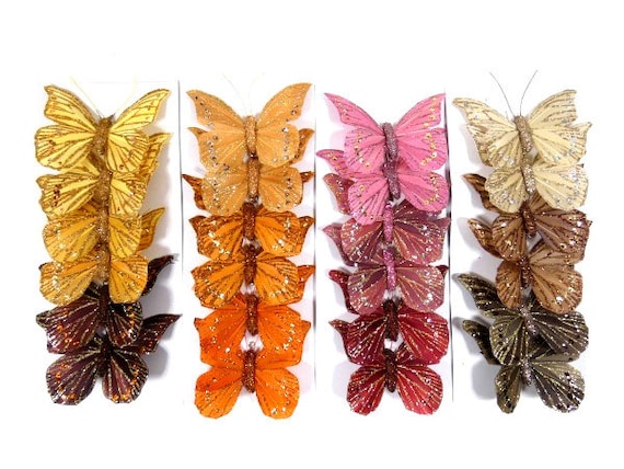 1 Set of 6 Glitter Butterflies Artificial Fake Butterfly Bouquet