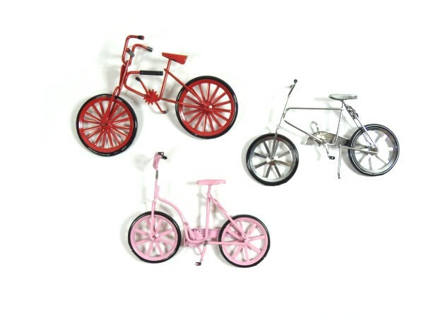 1 vintage argento rosso o rosa mini bici mini mini piccola torta per bici topper abbellimento bouquet ghena bambola forniture