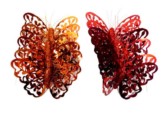 6 Copper or Red Butterflies Artificial Fake Bouquet Wreath Scrapbooking  Embellishments Cake Topper Craft Butterflies 