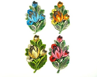 Antique Silk Tulip Flower Patches Embroidery Applique Patches Antique Flower Patch Tulip Applique 1935 Nr 4