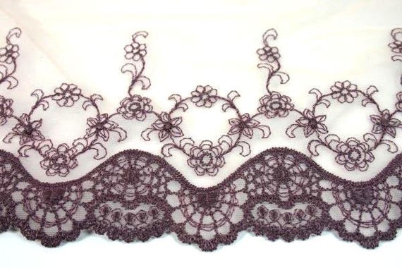Purple Flower Tule Organza Tulle Fabric Decorative Trim 1 Yard Floral Lace Flower Lace Floral Tule Flower Tulle Fabric Purple Organza