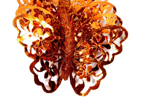 6 Copper or Red Butterflies Artificial Fake Bouquet Wreath Scrapbooking  Embellishments Cake Topper Craft Butterflies 