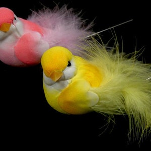 2 gelbe oder rosa Vögel Künstliche Vögel Fake Hochzeit Vögel Handwerk Tauben Handwerk Vögel Vögel Vogel Verzierungen Kranz Hut Verzierung