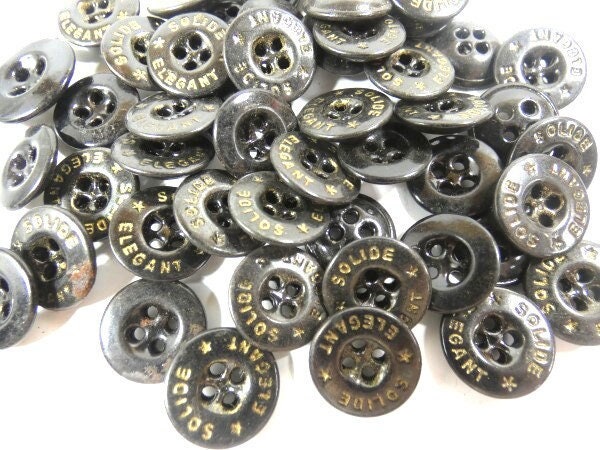10 Vintage Metal Black Buttons Solide Elegant 14mm 1.4cm