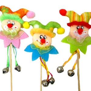 1 Clown Jester Cake Topper Artificial Fake Small Mini Clown Miniature Clown Centerpiece Flower Arrangement Circus Pierrot Jester image 1