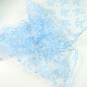 May include: Light blue lace trim with a delicate floral pattern.