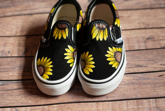 Sunflower Slip on Vans Hand Painted Sunflower Vans Etsy