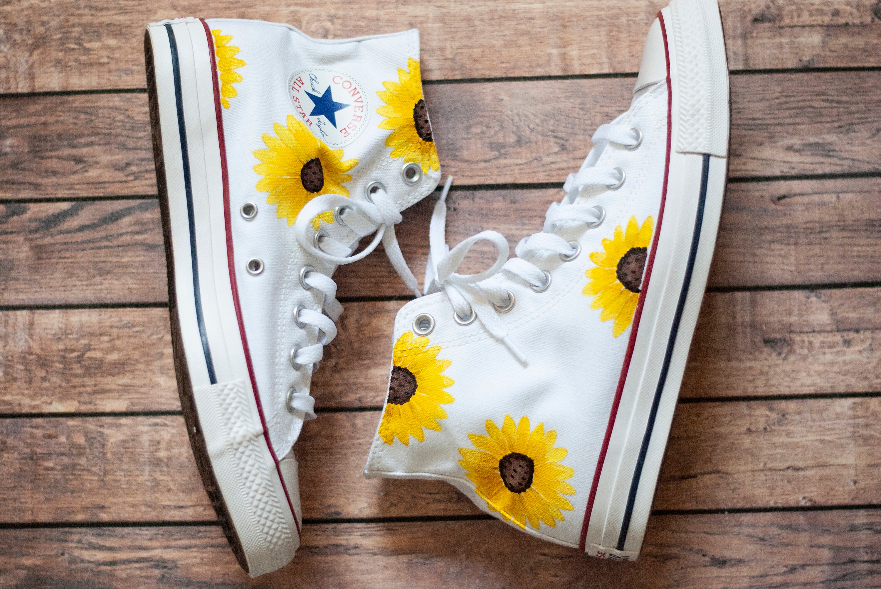 White Sunflower Converse Hand Painted Sunflower Converse Etsy