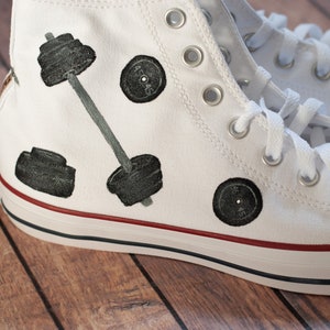 Hand Painted Workout Converse: Barbell Kettlebell Theme