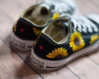 Hand-Painted Sunflower Converse: Custom Low Top Sneakers