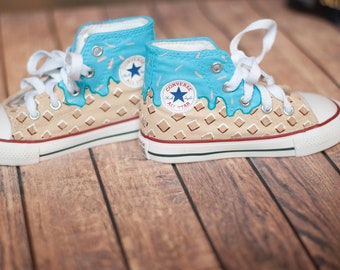 Blue Ice Cream Cone Hand Painted High Top Converse