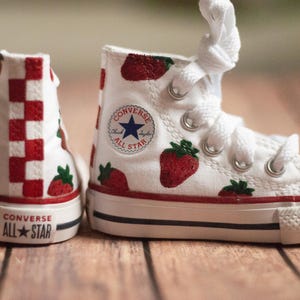 Checkered Strawberry Hand Painted High Top Converse