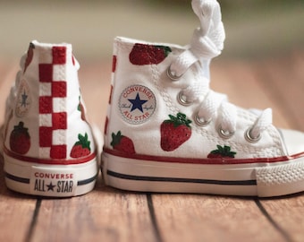 Checkered Strawberry Hand Painted High Top Converse
