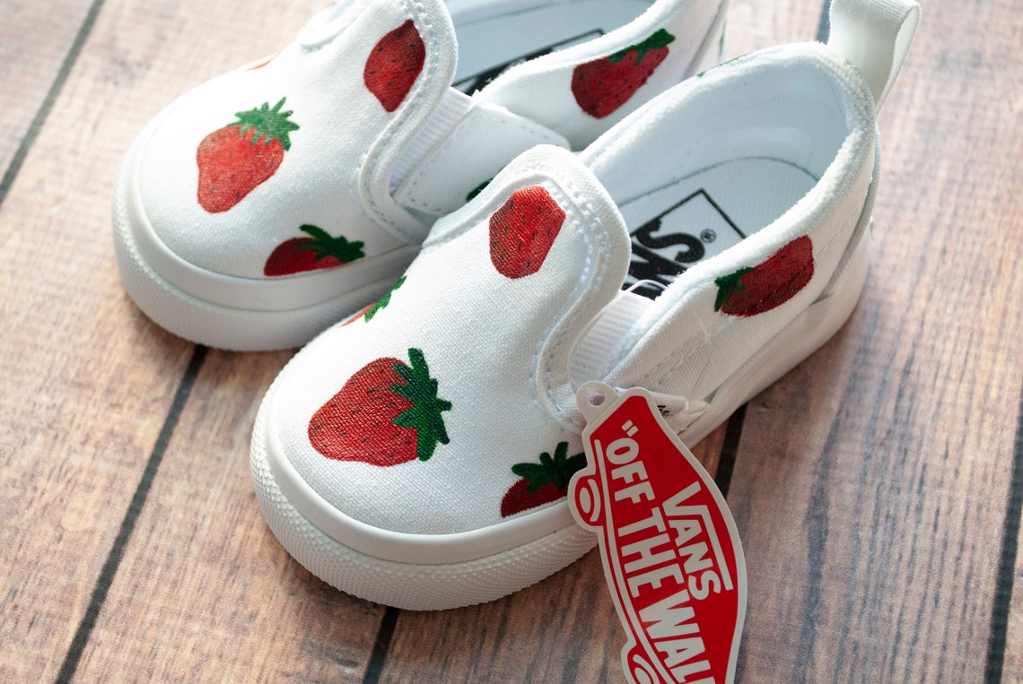 Strawberry Vans Hand-painted Strawberry Slip on Vans - Etsy