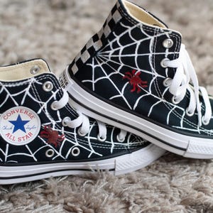 Hand-Painted Spider Web High Top Converse | Halloween Converse | Gothic Sneakers | Spooky Shoes
