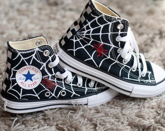 Hand-Painted Spider Web High Top Converse | Halloween Converse | Gothic Sneakers | Spooky Shoes