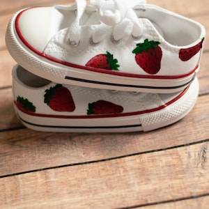 Strawberry Low Top Converse | Strawberry Converse | Hand Painted Low Top Converse