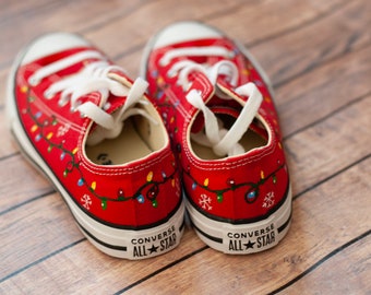 Hand Painted Christmas Lights Converse Low Top Sneakers