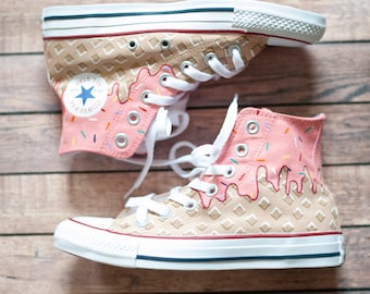 Ice cream cone hand painted high top Converse