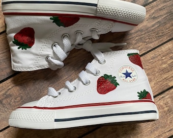 Strawberry hand painted high top converse