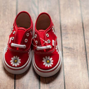 Daisy Vans | Hand Painted Daisy Vans | Custom Hand Painted Red Vans