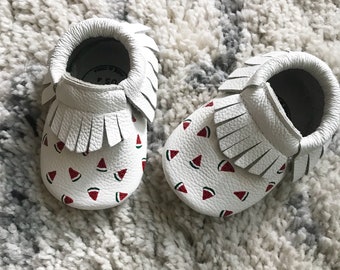 Hand Painted Watermelon Slice Moccasins
