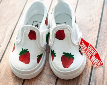 Strawberry Vans | Hand-Painted Strawberry Slip On Vans