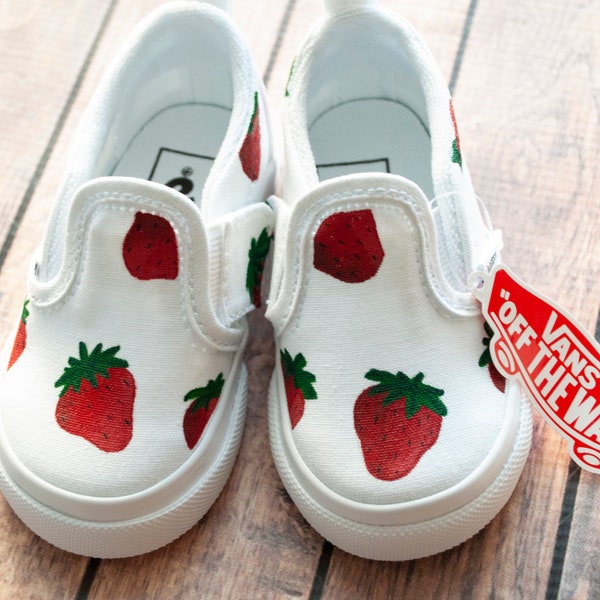 Strawberry Vans | Hand-Painted Strawberry Slip On Vans
