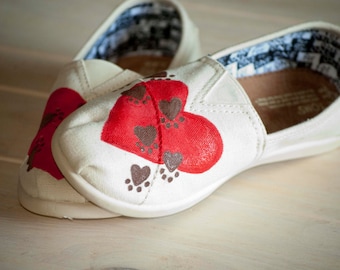 Paw Print On My Heart Hand Painted Toms | Painted Dog Toms