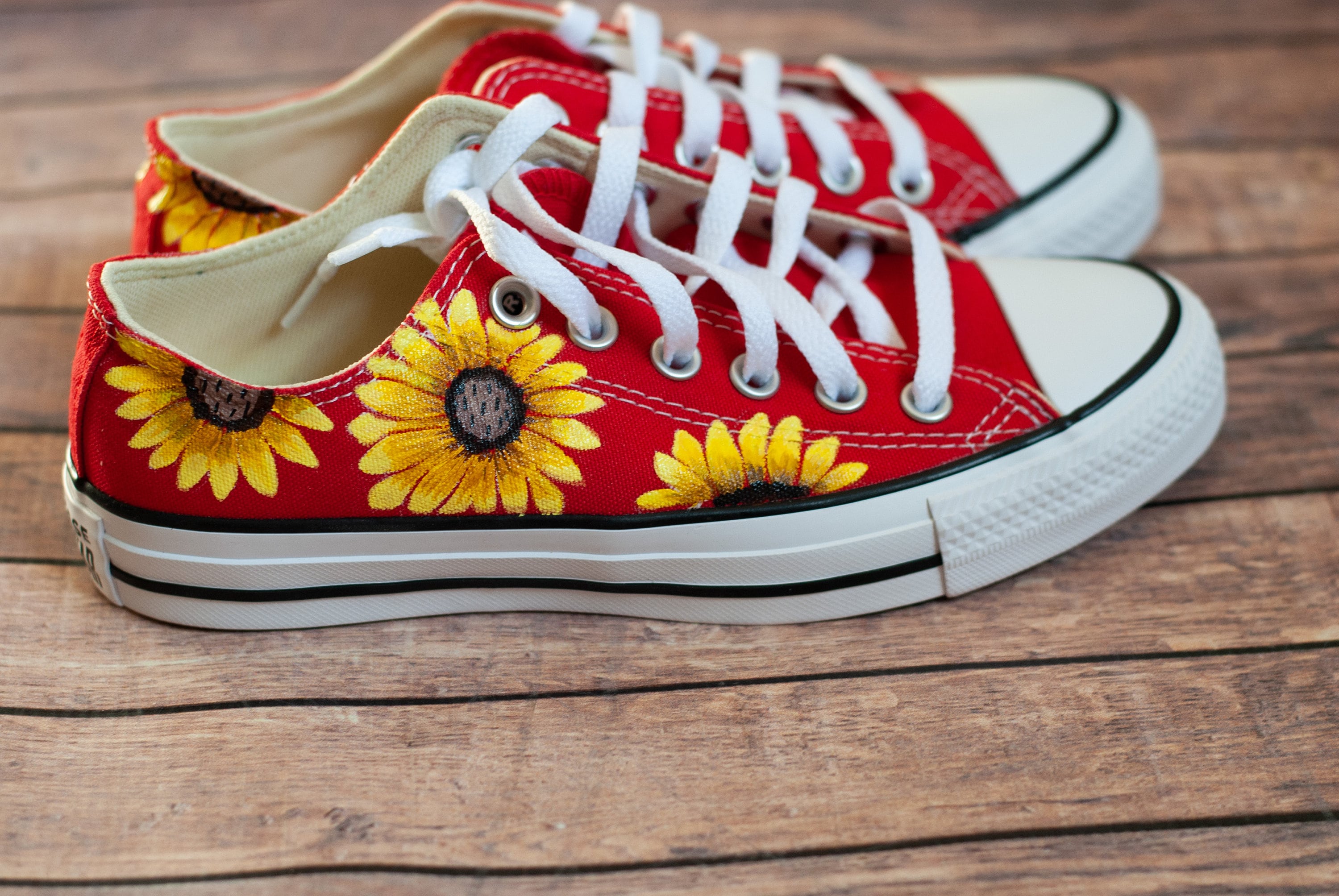 Red Sunflower Converse Sunflower Painted Custom - Etsy