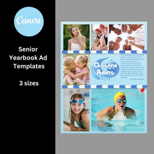 Template for Senior Yearbook or Program Ad - Full, Half, and Quarter Page - Swim Team with lane dividers - Personalize in Canva