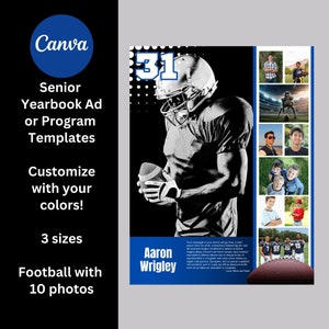 Template for Senior Yearbook or Program Ad - Full, Half, and Quarter Page - Football - Personalize in Canva - All colors customizable