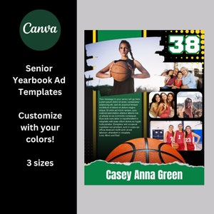 Template for Senior Yearbook or Program Ad - Full, Half, and Quarter Page - Basketball - Personalize in Canva - All colors customizable