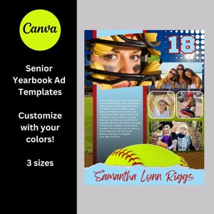 Softball Sports Program or Senior Yearbook Ad Template: Customizable Canva Design (Digital Download)