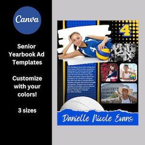 Template for Senior Yearbook or Program Ad - Full, Half, and Quarter Page - Volleyball - Personalize in Canva - All colors customizable