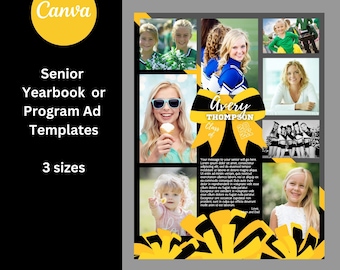 Sports Program or Senior Yearbook Ad Template: Black and Yellow Cheerleader Design (Canva)