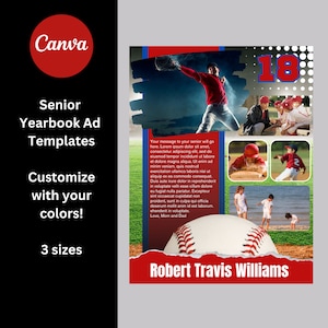 Template for Senior Yearbook or Program Ad - Full, Half, and Quarter Page - Baseball - Personalize in Canva - All colors customizable