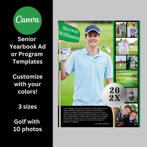 Template for Senior Yearbook or Program Ad - Full, Half, and Quarter Page - Golf - Personalize in Canva - Customize your Colors