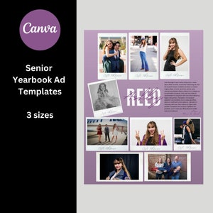 Template for Senior Yearbook or Program Ad - Full, Half, and Quarter Page sizes included - Instant Pics on Purple - Personalize in Canva