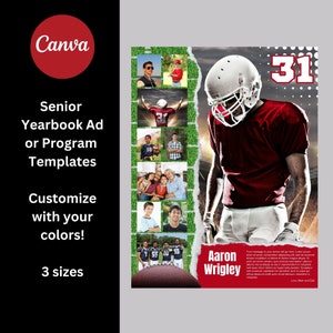 Template for Senior Yearbook or Program Ad - Full, Half, and Quarter Page - Football - Personalize in Canva - Customize your Colors