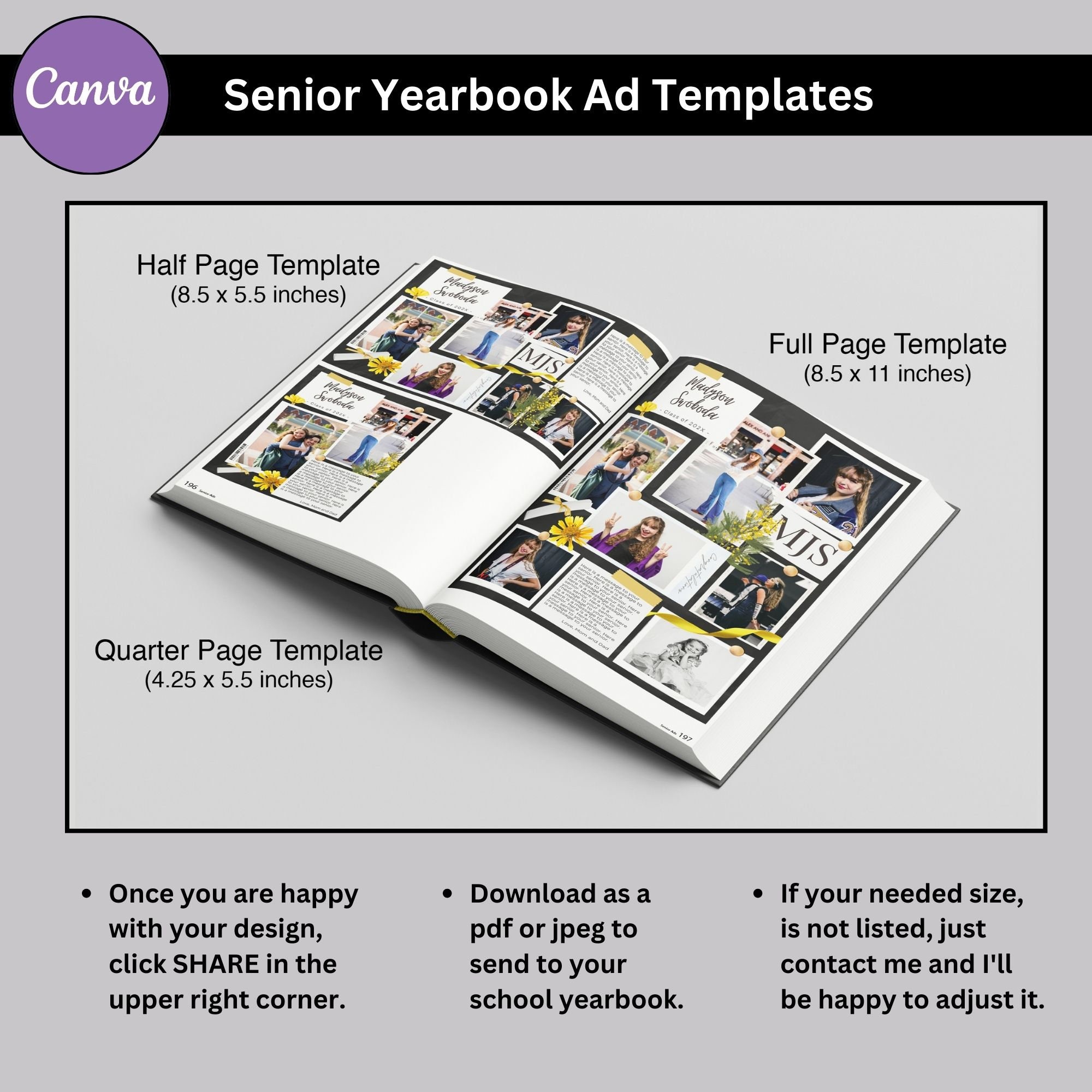 Template for Senior Yearbook or Program Ad - Full, Half, and Quarter ...