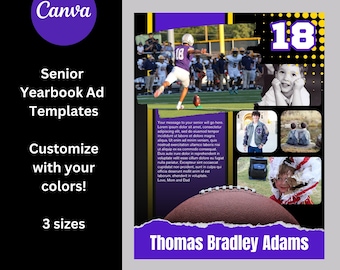 Football Sports Program or Senior Yearbook Ad Template: Customizable Canva Design (Digital Download)